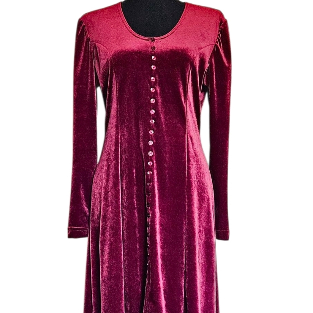 Vintage Y2K Velvet Burgandy Whimsigoth Valentines Button Front Maxi